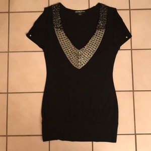 Black with Silver Beaded top w/exposed shoulders,